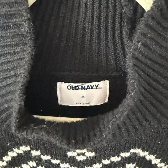Old Navy Cotton Blend Fair Isle Turtleneck Sweater Black White Size 3X - Picture 3 of 6